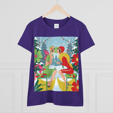 ☕❄️ Christmas Tea In The Snow Garden Cotton Tee – Art Deco Holiday Friendship
