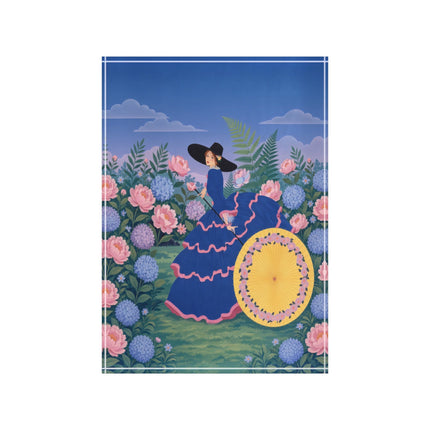 🌸☂️ The Lady Of The Flower Garden Parasol Acrylic Art Block – Art Deco Botanical Elegance