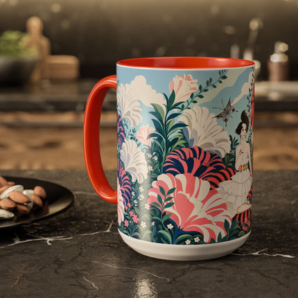 🌸🦋 The Enchanted Pink Blossom Retreat Colorful Mug – Art Deco Floral Whimsy
