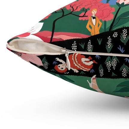 🪁🌺 The Lady Of The Flying Garden Square Pillow – Art Deco Floral Fantasy