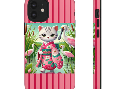 Geisha Kitten Strolls Among the Spoonbills Phone Cases