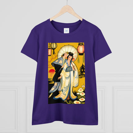 Golden Embrace: A Serene Moment of Love Women's Midweight Cotton Tee