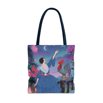 🌙🐓 The Lady Of The Moonlit Rooster Garden Tote Bag – Art Deco Floral Fantasy