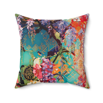 Golden Wisteria Symphony Spun Polyester Square Pillow