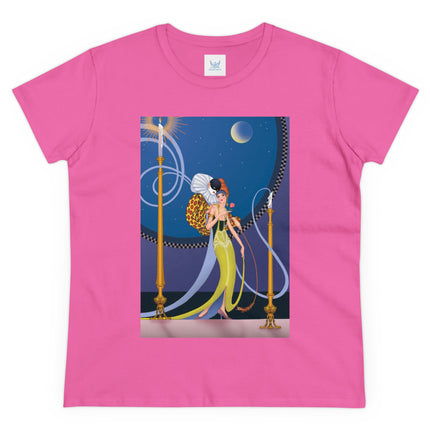 Smoke and Secrets: A Glamorous Encounter in Prohibition Era Women's Midweight Cotton Tee