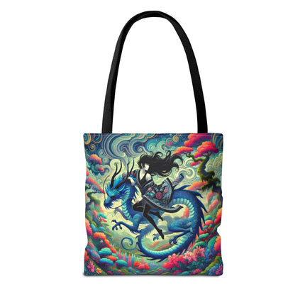 Mystic Guardian of the Sky Tote Bag – Warrior Fairy & Turquoise Dragon