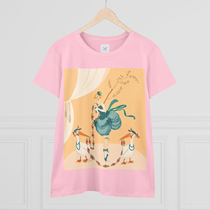 🌸🪽 The Lady And The Garden Storks Cotton Tee – Art Deco Floral Whimsy