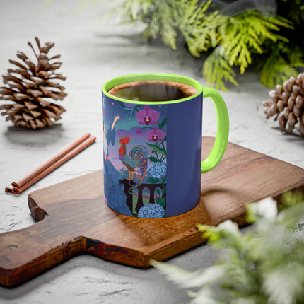 The Lady And The Morning Song Colorful Mugs – Art Deco Botanical Elegance