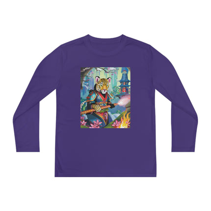 Cyberpunk Leopard Youth Long Sleeve Competitor Tee – Neon Magic & Futuristic Adventure