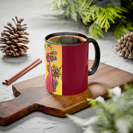 Elegant Holiday Woman with Gifts Colorful Mugs (11oz, 15oz)