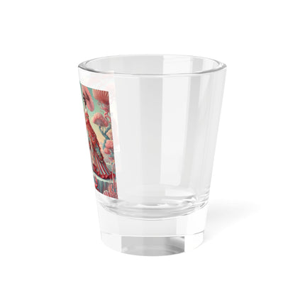 Cherry Blossom Courtesans & Crimson Crab Shot Glass – Imperial Elegance & Playful Charm