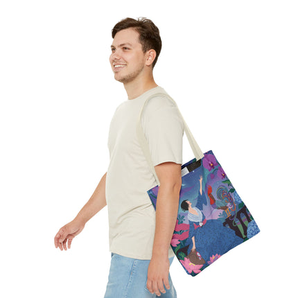 🌙🐓 The Lady Of The Moonlit Rooster Garden Tote Bag – Art Deco Floral Fantasy