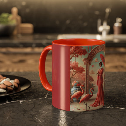 Petals, Porcelain, and Flamingos Colorful Mugs (11oz, 15oz)