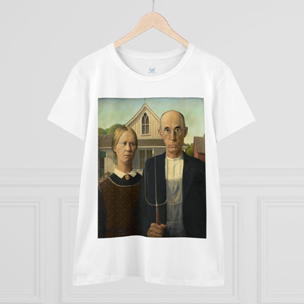 American Gothic by Grant Wood Women's Midweight Cotton Tee