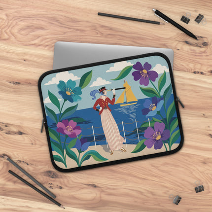 ⚓🌸 The Lady At The Seaside Laptop Sleeve – Art Deco Nautical Elegance