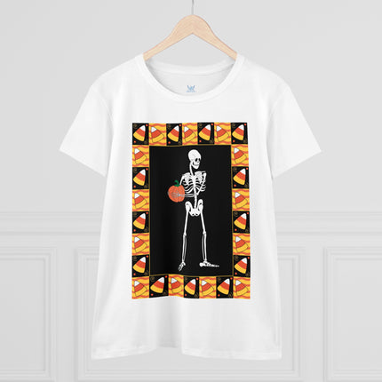 Candy Corn Skeleton Women's Midweight Cotton Tee