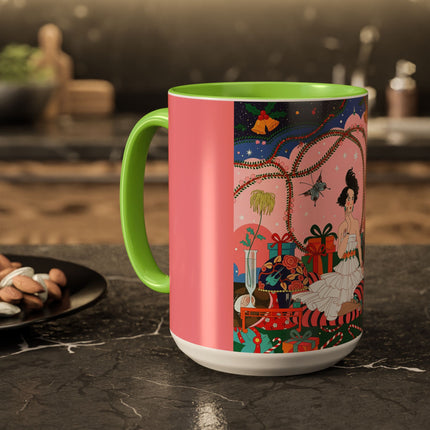 🎀🎄 Christmas Morning In The Rose Parlor Colorful Mug – Art Deco Holiday Fantasy