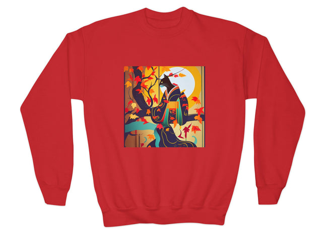 Black Cat in Kimono Youth Crewneck Sweatshirt