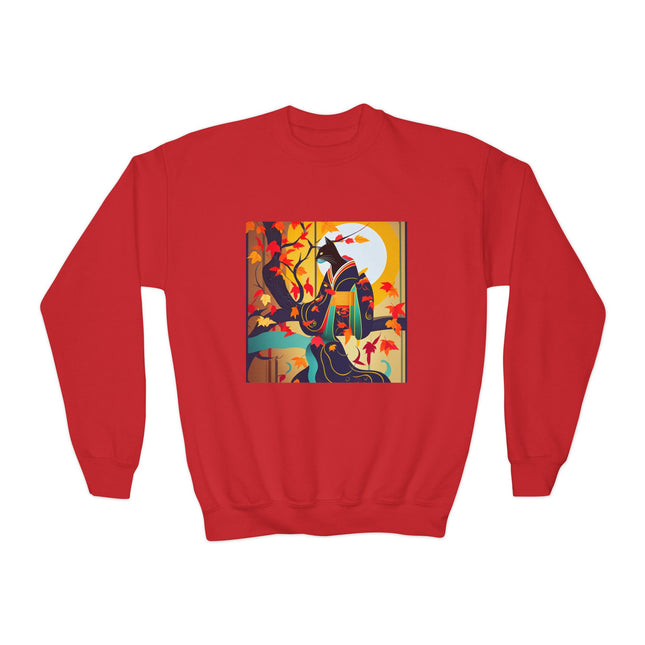 Black Cat in Kimono Youth Crewneck Sweatshirt