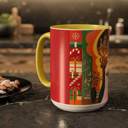 ❤️ The Lady Of The Candlelit Christmas Alcove Colorful Mug – Art Deco Holiday Elegance