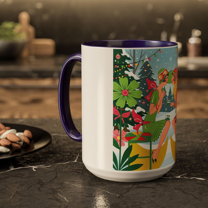 ☕🎄 Christmas Tea In The Snow Garden Colorful Mug – Art Deco Holiday Friendship