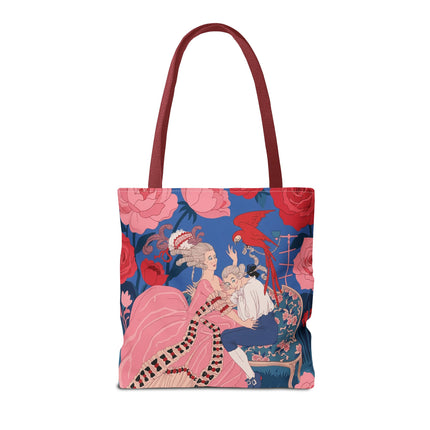 🌹🦜 The Lady Of The Scarlet Parrot Tote Bag – Art Deco Floral Elegance