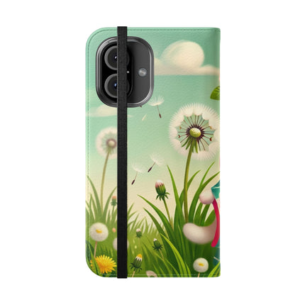 🌾🌼 Geisha Kitten and the Dandelion Wish Flip Case – Gentle Wishes & Quiet Wonder