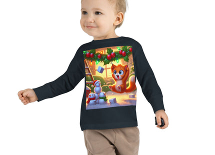 Naughty or Nice Kitten Christmas Toddler Long Sleeve Tee