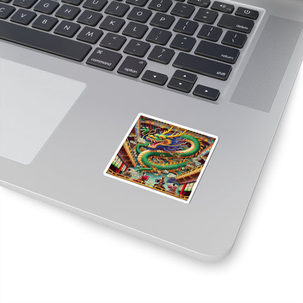 Tibetan Dragon Over Kabuki Duel Kiss-Cut Stickers (4 Sizes)