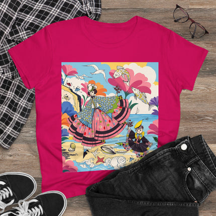 🐚🐟 The Seaside Fantasy Cotton Tee – Art Deco Ocean Whimsy