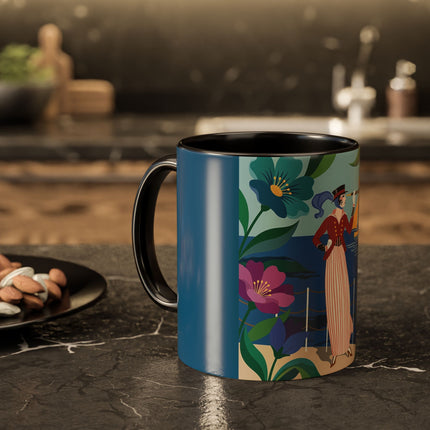 The Lady Of The Golden Horizon Colorful Mugs – Art Deco Coastal Elegance