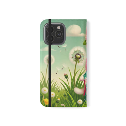 🌾🌼 Geisha Kitten and the Dandelion Wish Flip Case – Gentle Wishes & Quiet Wonder