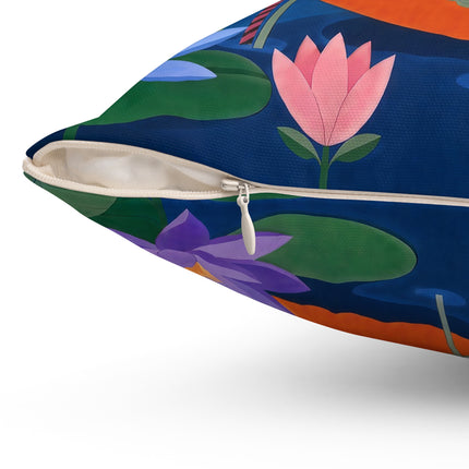🪷🛶 The Lady Of The Lotus Lake Square Pillow – Art Deco Garden Voyage