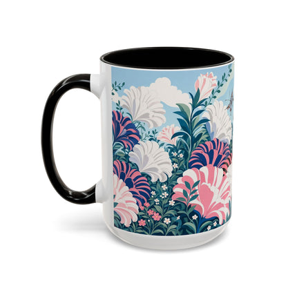 🌸🦋 The Enchanted Pink Blossom Retreat Colorful Mug – Art Deco Floral Whimsy