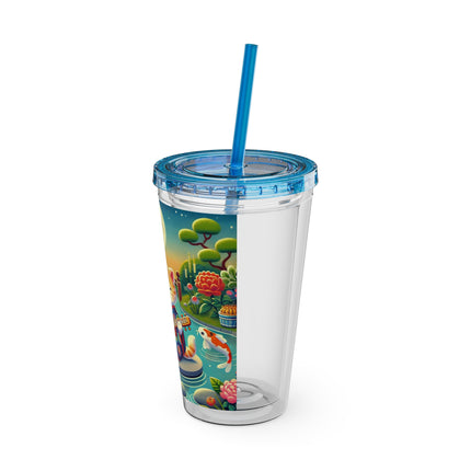 Melodic Kitten by the Koi Pond Sunsplash Tumbler with Straw, 16oz