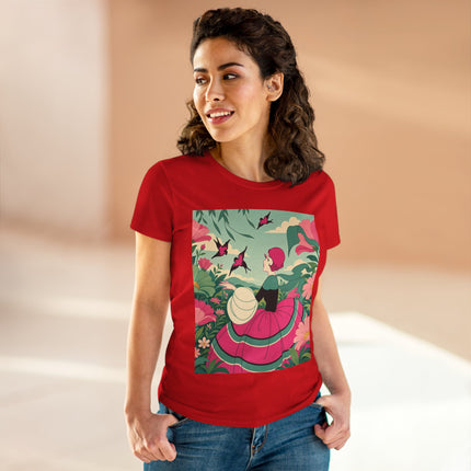 🐦🌺 The Garden Of Flying Birds Cotton Tee – Art Deco Floral Whimsy