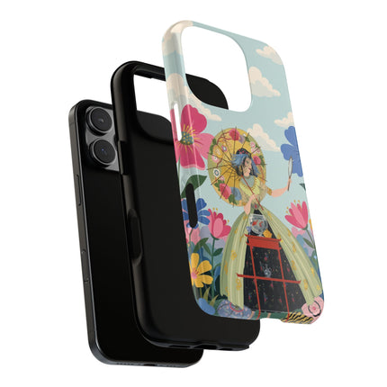 🌸🪞 The Floral Parasol Reflection Phone Case – Art Deco Garden Fantasy