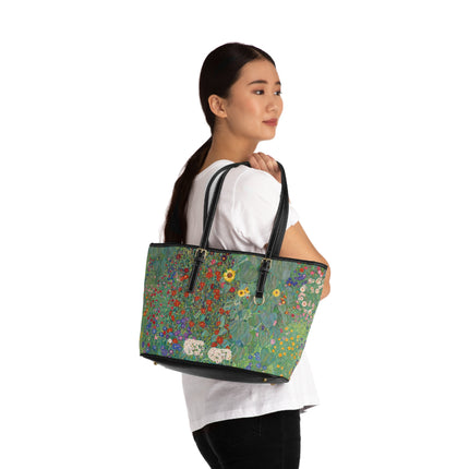 Farm Garden with Sunflowers by Gustav Klimt PU Leather Shoulder Bag