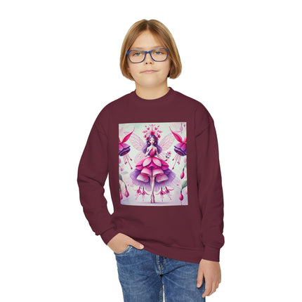 Fuchsia Fairy Youth Crewneck Sweatshirt – Vibrant Color, Floral Magic & Whimsical Elegance