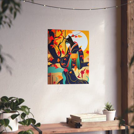 Black Cat in Kimono Fine Art Posters