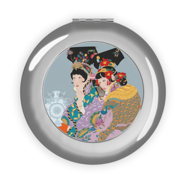 Two Geishas in Peacock Kimonos Compact Mirror – Timeless Elegance & Sisterly Grace