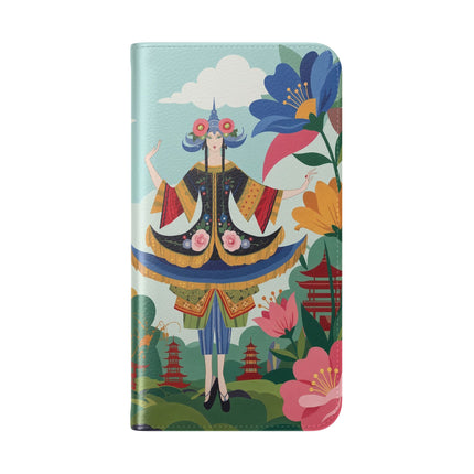 🌸🏯 The Lady Of The Pagoda Garden Flip Case – Art Deco Floral Fantasy
