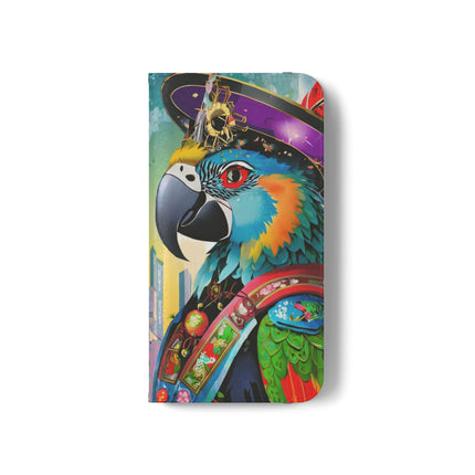 🦜⚡ Tech Plumes Flip Case – Neon Feathers & Futuristic Brilliance