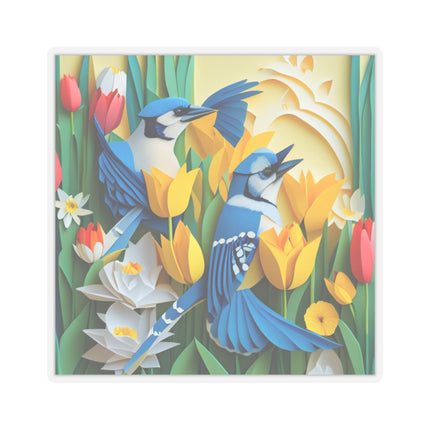 Blue Jays in a Spring Garden Kiss-Cut Stickers (4 Sizes)