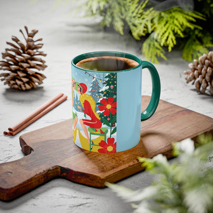 ☕🎄 Christmas Tea In The Snow Garden Colorful Mug – Art Deco Holiday Friendship