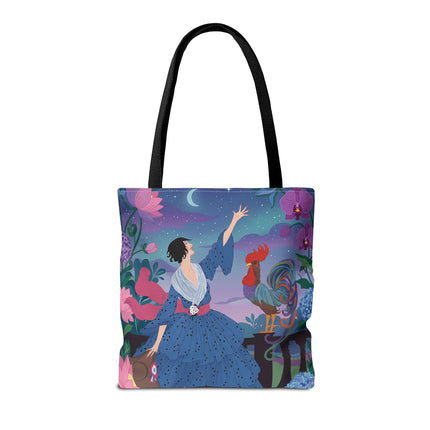 🌙🐓 The Lady Of The Moonlit Rooster Garden Tote Bag – Art Deco Floral Fantasy