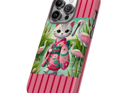 Geisha Kitten Strolls Among the Spoonbills Phone Cases