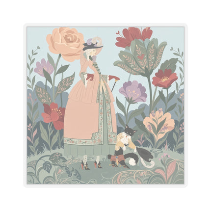 🌹🐈 The Lady And Puss In Boots Kiss-Cut Stickers – Art Deco Floral Whimsy