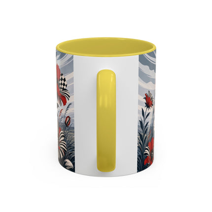 ☔🌹 The Scarlet Checkerboard Rainstorm Colorful Mug – Art Deco Floral Elegance
