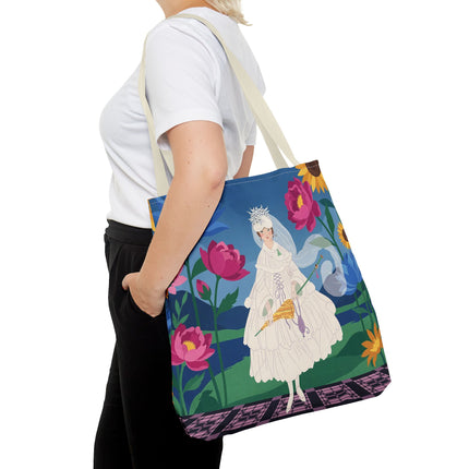 🌸👑 The Lady Of The Enchanted Flower Crown Tote Bag – Art Deco Garden Fantasy